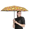 Parapluies Rétro Geo Print 8 Côtes Parapluie Automatique Rouge Et Jaune Portable Protection UV Cadre En Fiber De Carbone Pour Hommes Femmes