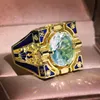 Fashion Geometric Square Shaped Gold Finger Rings Men Buddhism Chakra Henna Filled Round Zircon Stone Ring Jewelry Z3P332 Cluster240Y