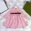 Dress for girl fashion baby clothes Belt decoration Kids frock Size 110-160 CM Long sleeved lapel Child skirt Sep20