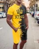 Herrspårar Män passar King 3D Print Shorts Mans kläder Tees Pant Set Suit King T-shirt Jogging Set Tracksuit Training Clothes Set Outfit 230922