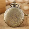 Montres de poche en Bronze avec fleur de Rose creuse, avec collier, cadeau pour femmes et hommes, pendentif de Style Antique, horloge à Quartz demi-montre
