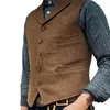 Herrenwesten Weste für Männer Braun Hochzeit Wolle Tweed Business Weste Jacke Casual Slim Fit Gilet Homme Groosmen