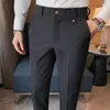 Men's Pants Men Autumn Business Work Slim Fit Suit Back Elastic Waist Casual Long Trousers Solid Color British Style Pencil 36