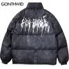 Męskie Parkas Gonthwid Graffiti Tink Tiew Dye Bawełniany puffer Puffer Kurtki uliczne Hip Hop Hip Hop Winter Punk Rock Hipster 230922