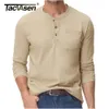 T-shirts hommes TACVASEN haute qualité coton Henley t-shirts hommes décontracté à manches longues chemises automne printemps hauts pullover Henry cou vêtements mâle 230923