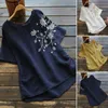 Women's Blouses Shirts ZANZEA Summer Vintage Embroidery Blouse Women Short Sleeve Cotton Linen Shirts Female O Neck Blusas Chemis S- Tunic Tops 230923