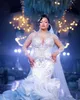 2023 OCT ASO ebi White Mermaid Wedder Wedder Dressal Crystals Detachable Train Train Drons Vresses JZ333