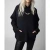 23aw Zadig Voltaire Women Designer Sportshirt New ZVファッションスウェットシャツホワイトインクデジタル印刷ガールローズホットドリルフリースフーディーコットントップ