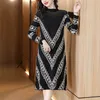 2023 Fashion Graphic Knitted jumper Dress Autumn Winter O-Neck Slim Soft Warm Midi Frocks Long Sleeve Women Designer Going Out Vacation Cute Sweaters Dresses