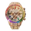 Wristwatches Rose Gold Iced Out Men Watches Three Eye Rainbow Diamond Watch Man Luminous Round Stainless Steel Hiphop Wristwatch M243L