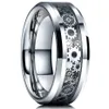 Vintage Silver Color Gear Wheel rostfritt stål Män ringer Celtic Dragon Black Carbon Fiber Inlay Ring Mens Wedding Band283k