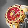 Brasilien Red Rubber Man Watch Masculino Men Watch Quartz Watches Men Invi Ta Hollow Affär Militär armbandsur Male Clock A1 GIF323E