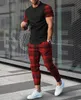 Herrspårar Herrbyxor TRACHSUT 2 -stycken Set 3D Tryckt Summer Jogger Sportwear Kort ärm T Shirtlong Pants Casual Street Clothes 230922
