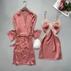 Vêtements de nuit pour femmes Sexy 2pcs Robe de mariée Robe de mariée Costume Lady Satin Kimono Robe de bain Robe de nuit Rayonne Lingerie intime Homewear