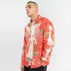 Men's Casual Shirts Men Harajuku Long Sleeve Shirt 2023 Autumn Hawaiian Skull Skeleton Print Man Oversied Hip Hop Sreetwear