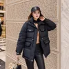 Women's Down Parkas 2023 Winter Cotton Jacket Women Stand Collar Parka Padded Female Solid Thick Warm Zipper Loose Coat Black White 230922