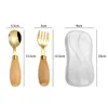 Wood Handle Baby Tableware Set Children Utensil Stainless Steel Toddler Dinnerware Cutlery Infant Food Feeding Spoon Fork