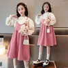 ملابس الملابس أزياء فتيات فتيات الأميرة مجموعة ربيع الأطفال بلوزة الأكمام واللباس الوردي اللطيف 2pcs ملابس طفل صغير