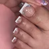 Falsas unhas glitter cristal francês imprensa em unhas diamante decoração toe quadrado cabeça artificial remendo para pés 230922