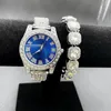 Montres-bracelets 2pcs Montre entièrement glacée pour femmes Bling Tennis Chaîne Bracelet Élégant Simple Montre-Bracelet CZ Hip Hop Luxe Bijoux Ensemble Relojes