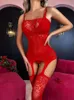Gorąca czerwona seksowna bielizna erotyczna siatka cewobodnicy Fishnet Bodysuit Lenceria Mujer erotyczne przezroczyste kostiumy nocne odzież nocna