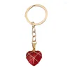 Nyckelringar 1 st fem färger utsökta mode metall nyckelring naturlig rosa kristall hjärtformad hänge bil nyckelring ryggsäck charms