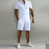 Homens Tracksuits Verão Manga Curta Fina Polo ShirtSport Shorts 2 Peça Mens Tracksuit Terno Homens Sólidos Conjunto Casual Jogging Sportswear 230922