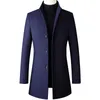 Misturas de lã masculinas Long Trench Coats Outono Inverno Único Breasted Blue Wool Blends Jaqueta Casual Business Masculino Slim Fit Windbreaker 230923