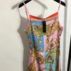 Sexig vintage mönster kamisol klänning kvinnor modedesigner paket höft kjol andas smalt passform kjol