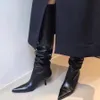 أزياء بسيطة أعلى جودة Row Boots Sheepes Sheepsined Toes Stiletto High Heel Knee Boots Fashion Fashion Luxury Booties 7cm