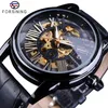 Forsining Zwarte Bezel Romeinse Retro Heren Automatisch Horloge Topmerk Luxe Automatische Mode Skeleton Gear Gouden Beweging Watch264q