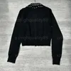 Cardigan Knit Sweaters Womens Clothing Knitwear Tops Fashion Black Collar Pin Bead Decoration Chest Letter Slim Lady Knitted Jacket Designer Sweaters Womens