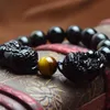 Natural Stone Black Obsidian Bracelet With Tiger Eye And Double Pixiu Lucky Brave Troops Charms Women Men Jewelry Beaded Strands237T