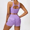 Active Sets Women Fitness Gym Set Push Up Workout Womens Sport Bra Shorts Outfit Two Piece For Sportswear Purple Rose Red