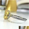 Anneaux de mariage Solide 925 Sterling Sier 8x12mm Glace Brisée Ovale Créé Moissanite Diamant Citrine Bague Pour Les Femmes Fiançailles Fine Jewel Dh3Zb