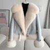 Womens Fur Faux Pudi Fashion Women Suede Jacket Duck Down Liner Winter Coat med Big Real Collar CT313 230922