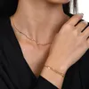 Länk armband rostfritt stål kedjor smycken uppsättningar för kvinnor tjej guld färg ingen blekna tunna halsband krage parti