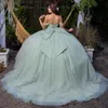 Light Green Shiny Sweetheart Princess Ball Gown Quinceanera Dresses Off Shoulder Beads Luxury Corset Vestidos De 15 Anos