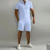 Homens Tracksuits Verão Manga Curta Fina Polo ShirtSport Shorts 2 Peça Mens Tracksuit Terno Homens Sólidos Conjunto Casual Jogging Sportswear 230922