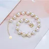 チャームブレスレットnatrual Round Freshwater Pearl for Women Real 18Kイエローゴールドストランドベビーガールギフト230307245Z