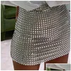 Faldas Rhinestone Mini para mujeres Ropa Sexy Split Ver a través de Hollow Out Shiny Crystal Diamonds Solid Drop Delivery Ropa para mujer DHFDC