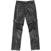 Pantalon pour hommes Noir Sangle Brosse Cire Mécanique PU Cuir Hip-Hop Mode Punk High Street et Pantalons décontractés pour femmes Moto