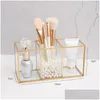 Boîtes de rangement Bacs Porte-brosse cosmétique Transparent Cosmétiques Conteneur Bague Crayon Rouge à lèvres 3 Compartiments Verre Maquillage Drop Del Otnja