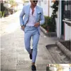 Men'S Suits Blazers Mens 2022 Light Blue Men Tuxedo For Wedding 2 Pieces Business Peaked Lapel Costume Homme Party Veste Mariage D Dhchb