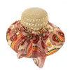 Chapeaux à large bord 4 couleurs femmes chapeau de soleil pliable ins style bohème parasol été plage crème solaire paille