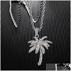 Anhänger Halsketten Hip Hop Bling Iced Out Micro Gepflasterte CZ Palme Anhänger Für Männer Rapper Schmuck Mit Tennis Kette X0707 Drop Delive DHSWU