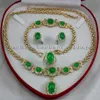 Natural verde jade inlay link pulseira brincos anel colar conjunto presente box217o