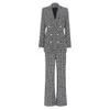 BS055 Retro European Design Vintage Geometrical Pattern 2PCS Blazer Suit Elegant Straight Women Two Pieces Pants Casual Sets
