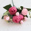 Dekorative Blumen, kleiner Blumenstrauß, 5 Köpfe, Pfingstrose, Rose, Kunstseide, Zuhause, Hochzeit, grenzüberschreitende Verkaufshände