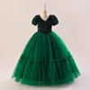 Robes de fille Filles V Cou Formelle Longue Paillettes Demoiselle D'honneur Enfants Robe Adolescent Enfants Princesse Manches Courtes Mariage Année De Noël Robe